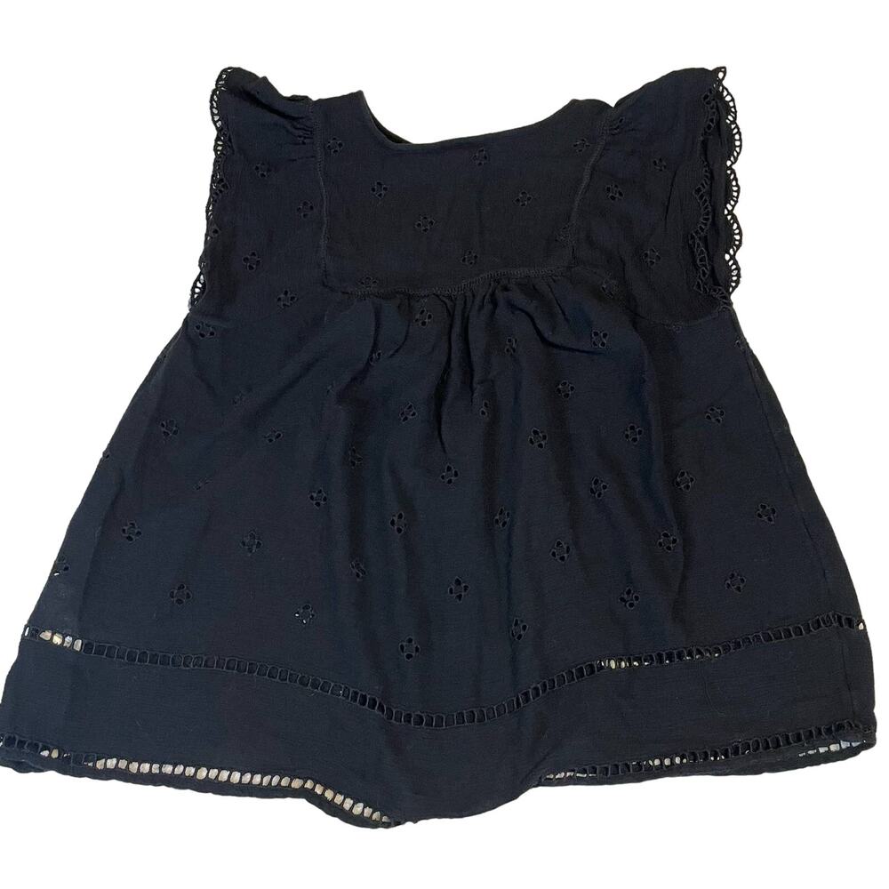 Gap Black Cotton Eyelet Peasant Boho Blouse Size Small